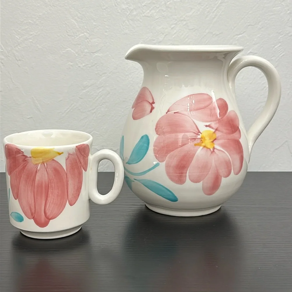 Pier 1 Hand Painted Pitcher & Cup Set Italy